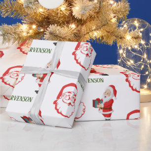Moden Minimalist calligraphy Santa Custom name Wrapping Paper