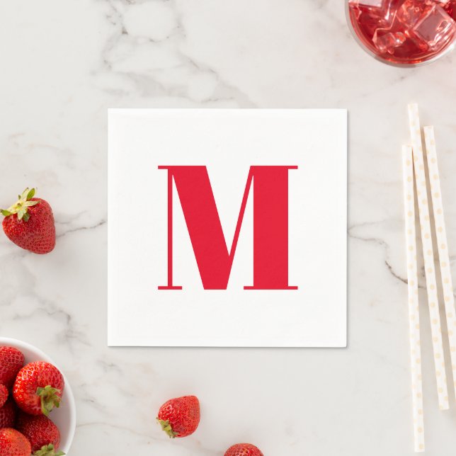 Moden monogram red custom initial letter elegant napkins (Insitu)