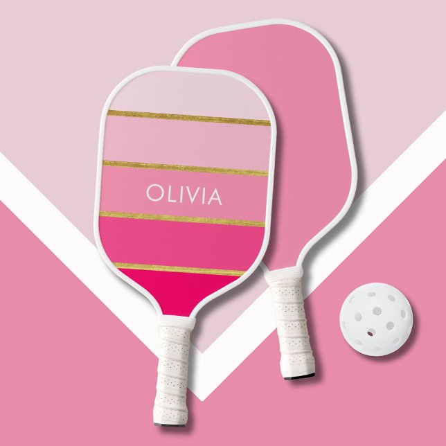 Moden pink gold personalized pickleball paddle (Modern girls pink and gold personalized Pickleball Paddle)