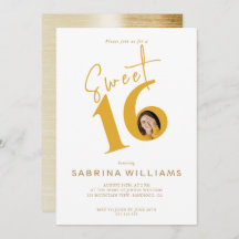 Moden Stylish Gold Script Sweet Sixteen Birthday