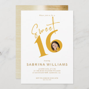 Moden Stylish Gold Script Sweet Sixteen Birthday Invitation
