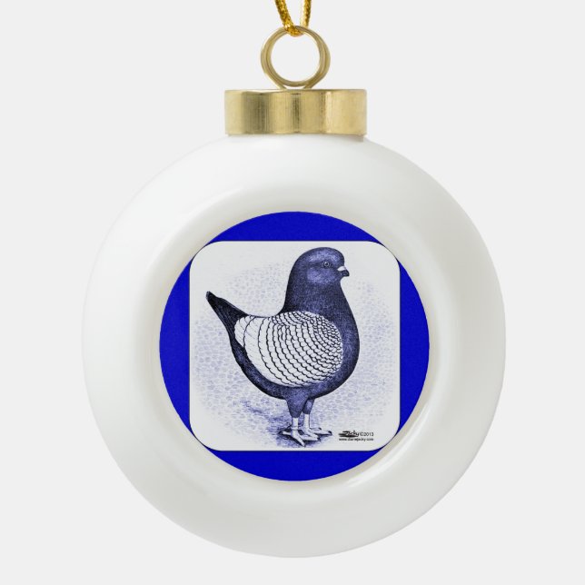 Modena Argent Pigeon Ceramic Ball Christmas Ornament (Front)