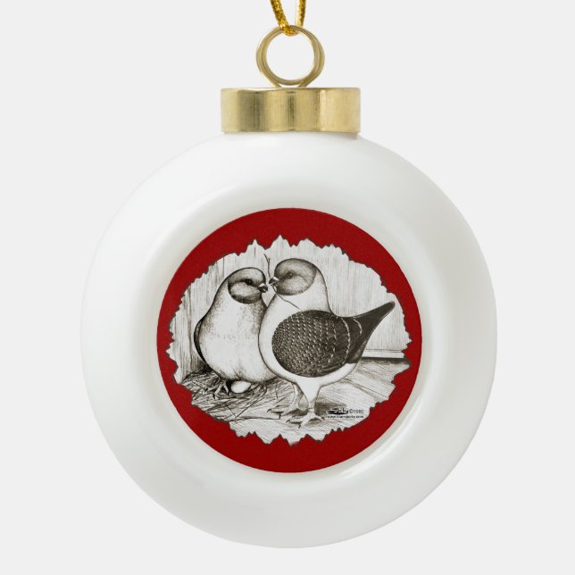 Modena Gazzi Pigeons Ceramic Ball Christmas Ornament (Front)