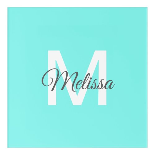 moder chic minimalist monogram turquoise aqua blue acrylic print