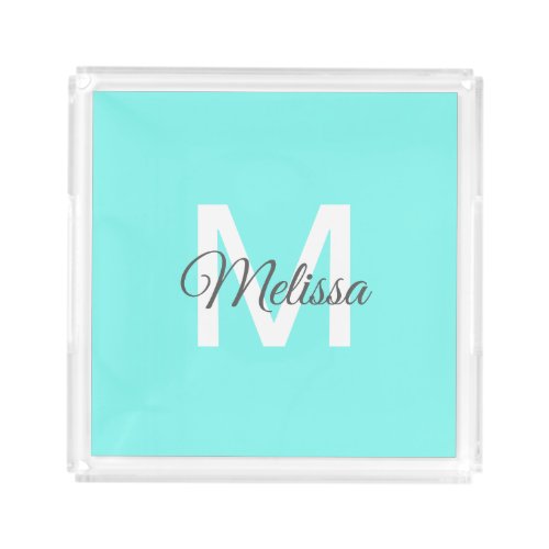 moder chic minimalist monogram turquoise aqua blue acrylic tray