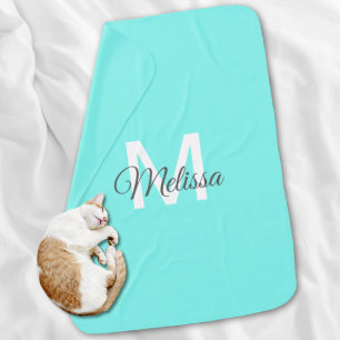 moder chic minimalist monogram turquoise aqua blue baby blanket