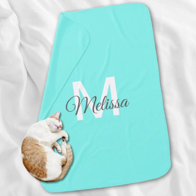 moder chic minimalist monogram turquoise aqua blue baby blanket (moder chic minimalist monogram turquoise aqua blue baby blanket)