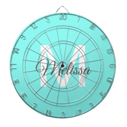 moder chic minimalist monogram turquoise aqua blue dart board