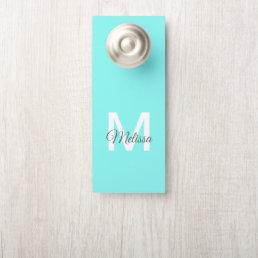 moder chic minimalist monogram turquoise aqua blue door hanger