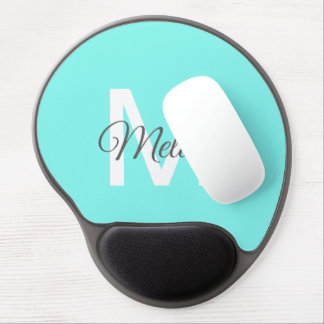 moder chic minimalist monogram turquoise aqua blue gel mouse pad