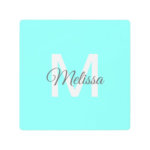 moder chic minimalist monogram turquoise aqua blue metal print