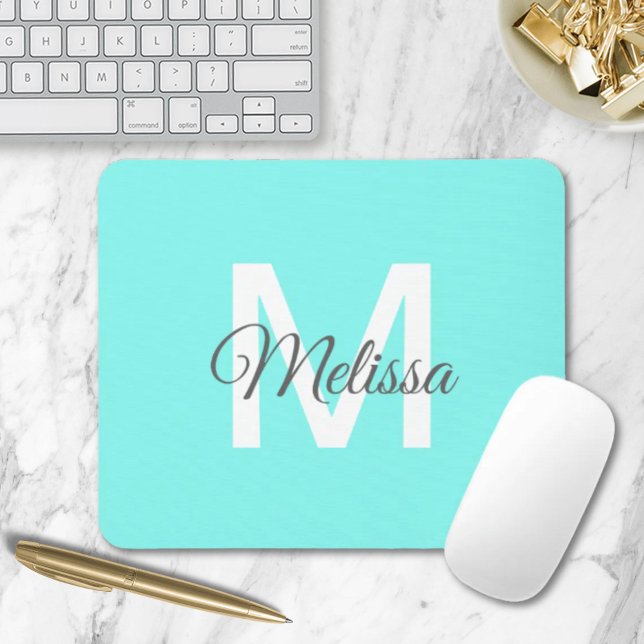 moder chic minimalist monogram turquoise aqua blue mouse pad (moder chic minimalist monogram turquoise aqua blue mouse pad)