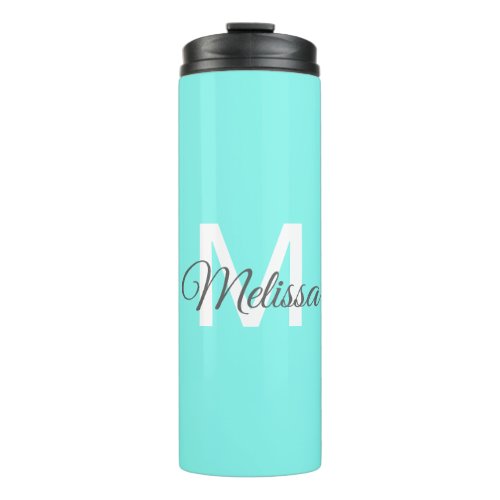 moder chic minimalist monogram turquoise aqua blue thermal tumbler