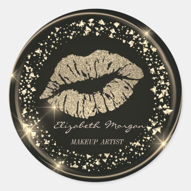 Moder Gold Glitter Lips,Confetti Classic Round Sticker (Front)