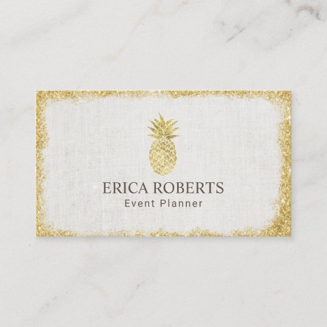 Moder Gold Pineapple Elegant Linen Event Planning Business Card (Front)