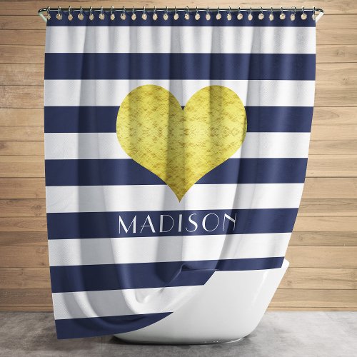 Moder Navy Blue Stripes Pattern Shower Curtain