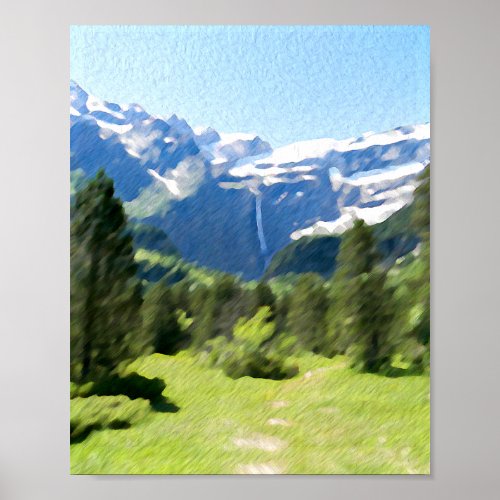 Moder Watercolor Painting Mountain Landscape     Poster