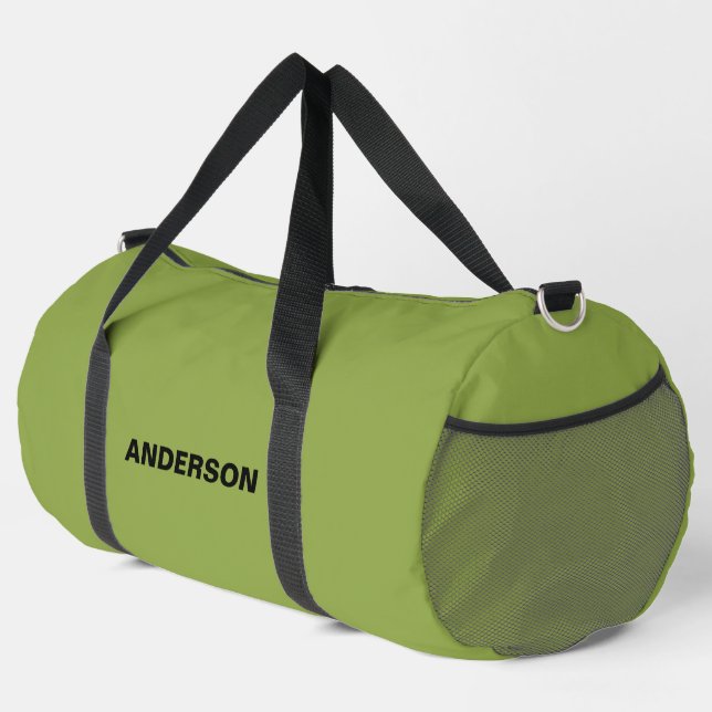 Moderate Lime Green Solid Color Custom name  Duffle Bag (Right Corner)