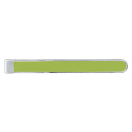   Moderate lime green solid color yellow_ green Silver Finish Tie Bar