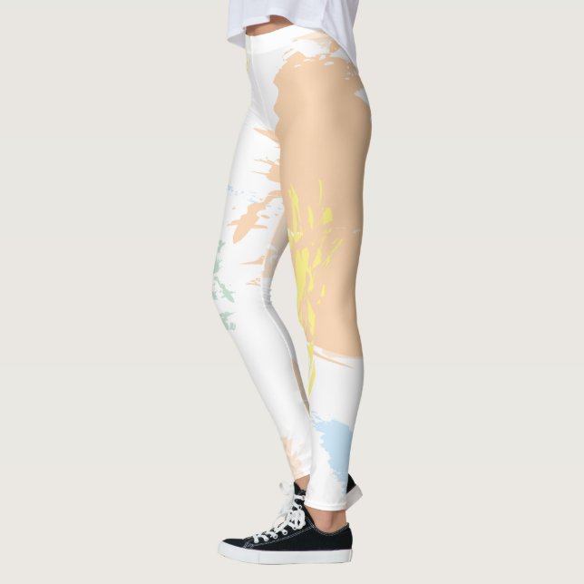 Moderate Pastel Varicolored Abstract Stains Leggings (Left)