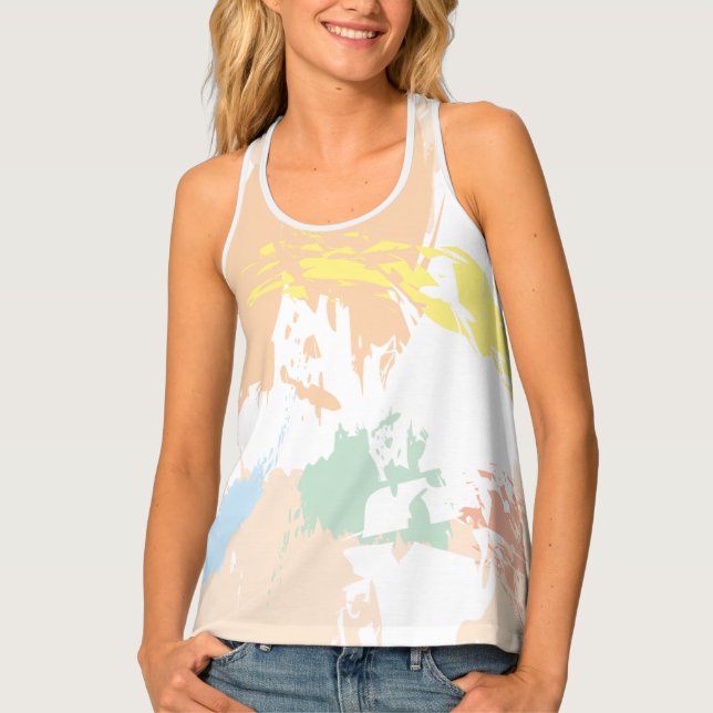 Moderate Pastel Varicolored Abstract Stains Tank Top (Front)