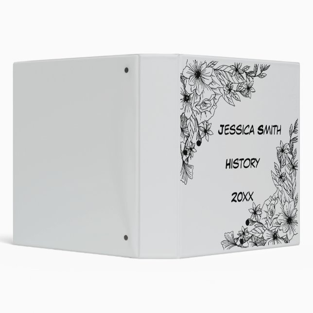 Moderm Minimalist Black Floral 3 Ring Binder (Background)