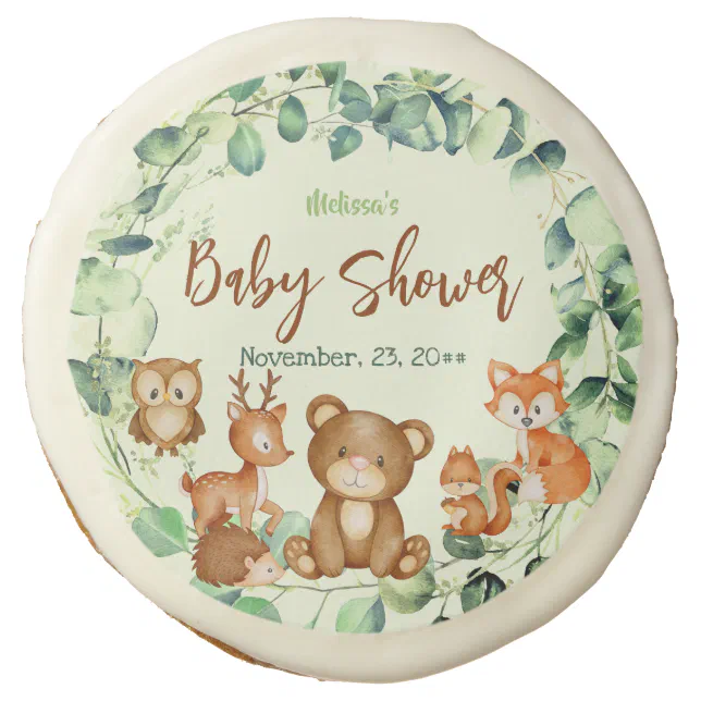 Moderm Woodland Animals Greenery Baby Shower Sugar Cookie Zazzle