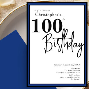 Modern 100th Birthday Invitation Elegant Blue