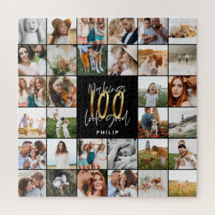 Modern 100th birthday multi photo script gift  jigsaw puzzle