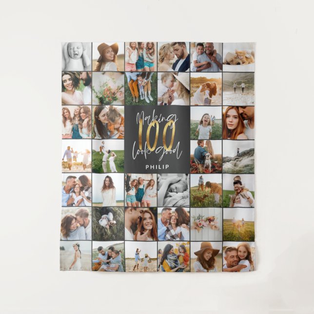 Modern 100th birthday multi photo  tapestry (Front)