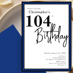 Modern 104th Birthday Invitation Elegant Blue