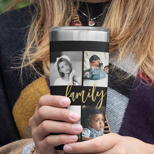 Modern 10 family photo collage text personalized insulated tumbler (Creator Uploaded)