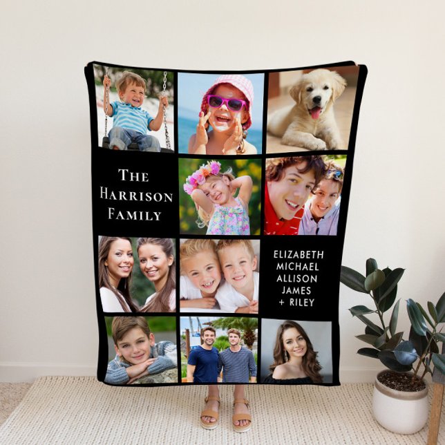 Modern 10 Photo Collage Black Fleece Blanket (Creator Uploaded)