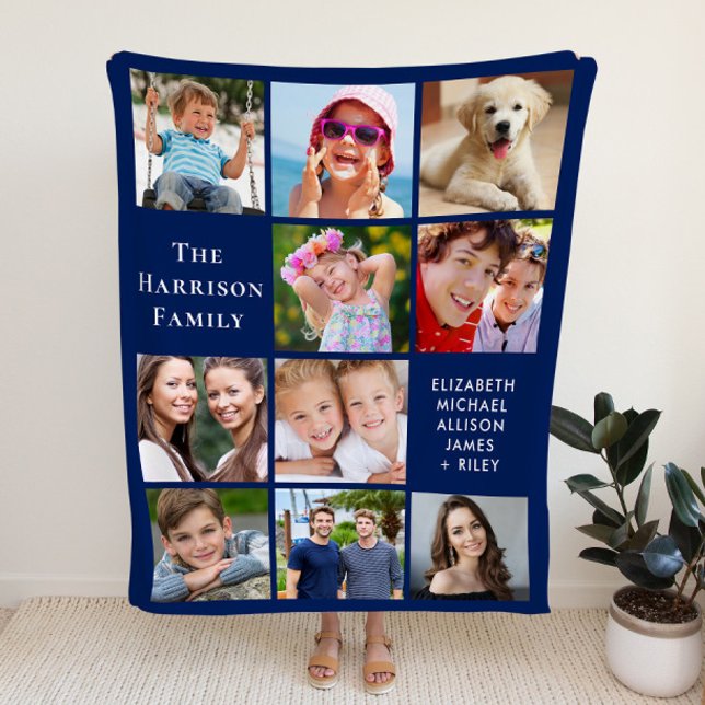 Modern 10 Photo Collage Blue Fleece Blanket (Creator Uploaded)