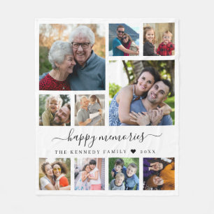 Modern 10 Photo Collage Family Name Quote Keepsake Fleece Blanket