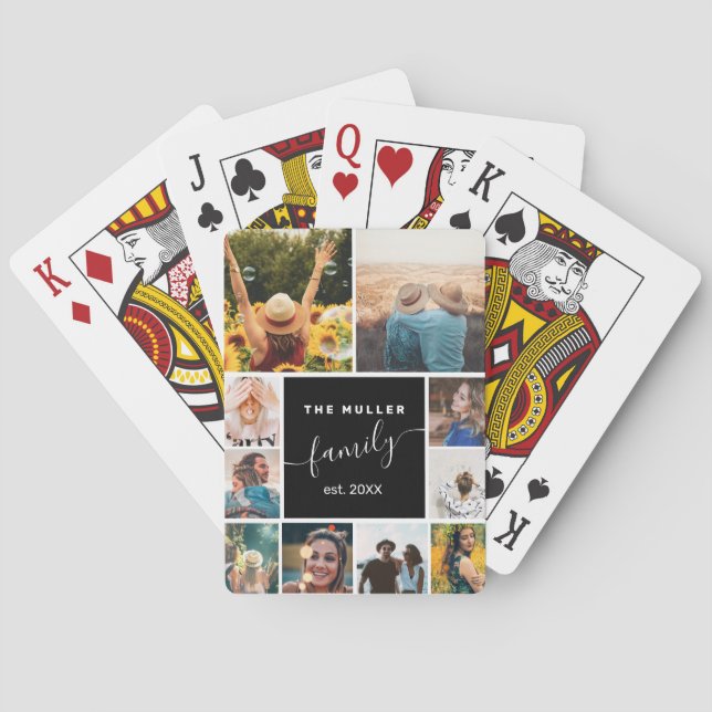 Modern 10 photo collage grid love family script poker cards (Back)
