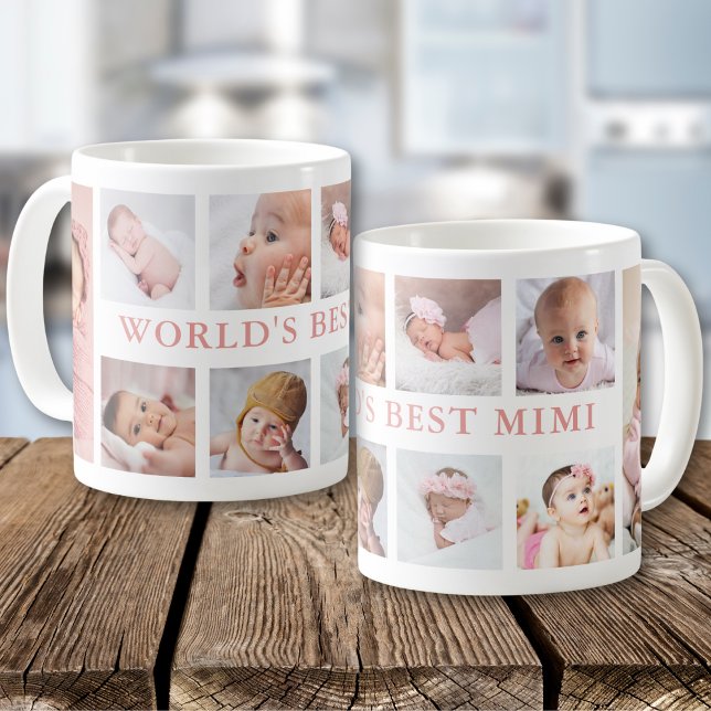 Modern 10 Photo Collage Pink World's Best MImi Coffee Mug (Creator Uploaded)