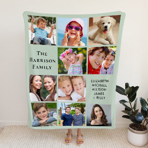 Modern 10 Photo Collage Sage Green Fleece Blanket