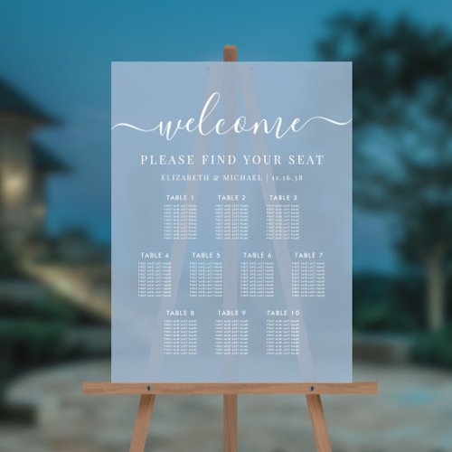 Modern 10 Table Dusty Blue Wedding Seating Acrylic Sign