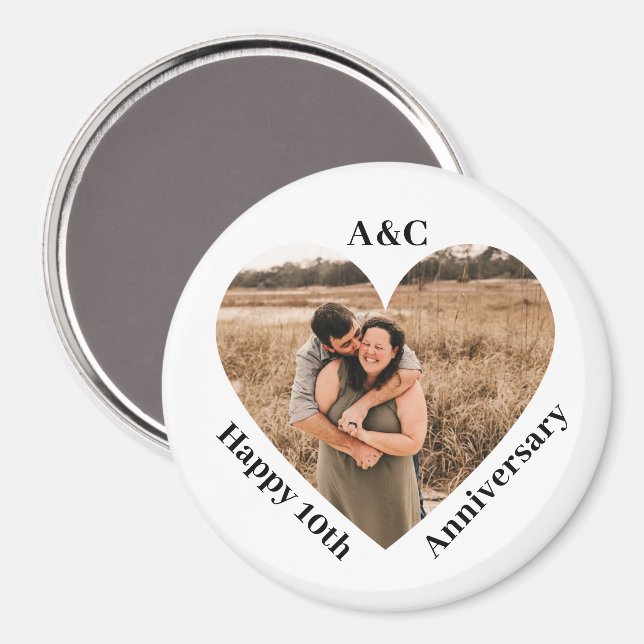 Modern 10th Anniversary Couple Keepsake Heart Magnet (Front/Back)
