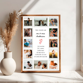 Modern 10th Anniversary Custom Photo Collage Poster