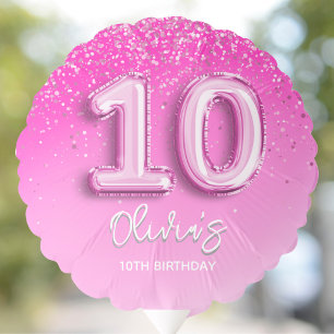 Modern 10th Birthday Girl Pink Number Balloon