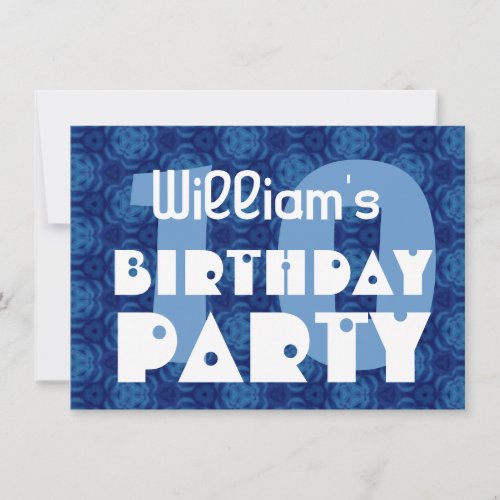 Modern 10th Birthday Party Blue Pattern For Boy Invitation