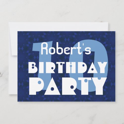 Modern 10th Birthday Party Blue Pattern For Boy Invitation