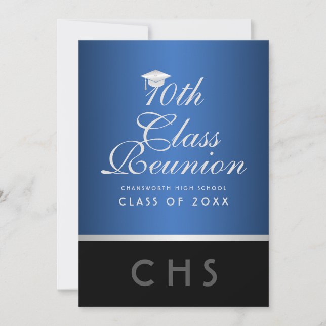 Modern 10th Class Reunion Blue Silver Black Invitation (Front)