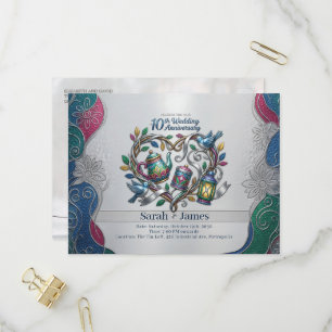 Modern 10th Tin Aluminum Wedding Anniversary Photo Invitation Postcard
