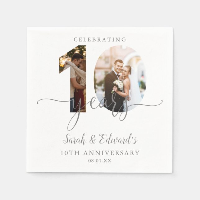 Modern 10th Wedding Anniversary 2 Photo Napkins (Front)