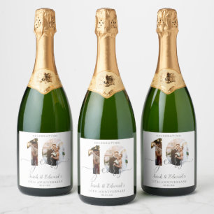 Modern 10th Wedding Anniversary 2 Photo Sparkling Wine Label