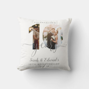 Modern 10th Wedding Anniversary 2 Photo Throw Pillow