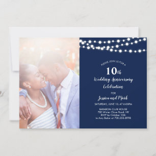Modern 10th Wedding Anniversary Invitation - Navy